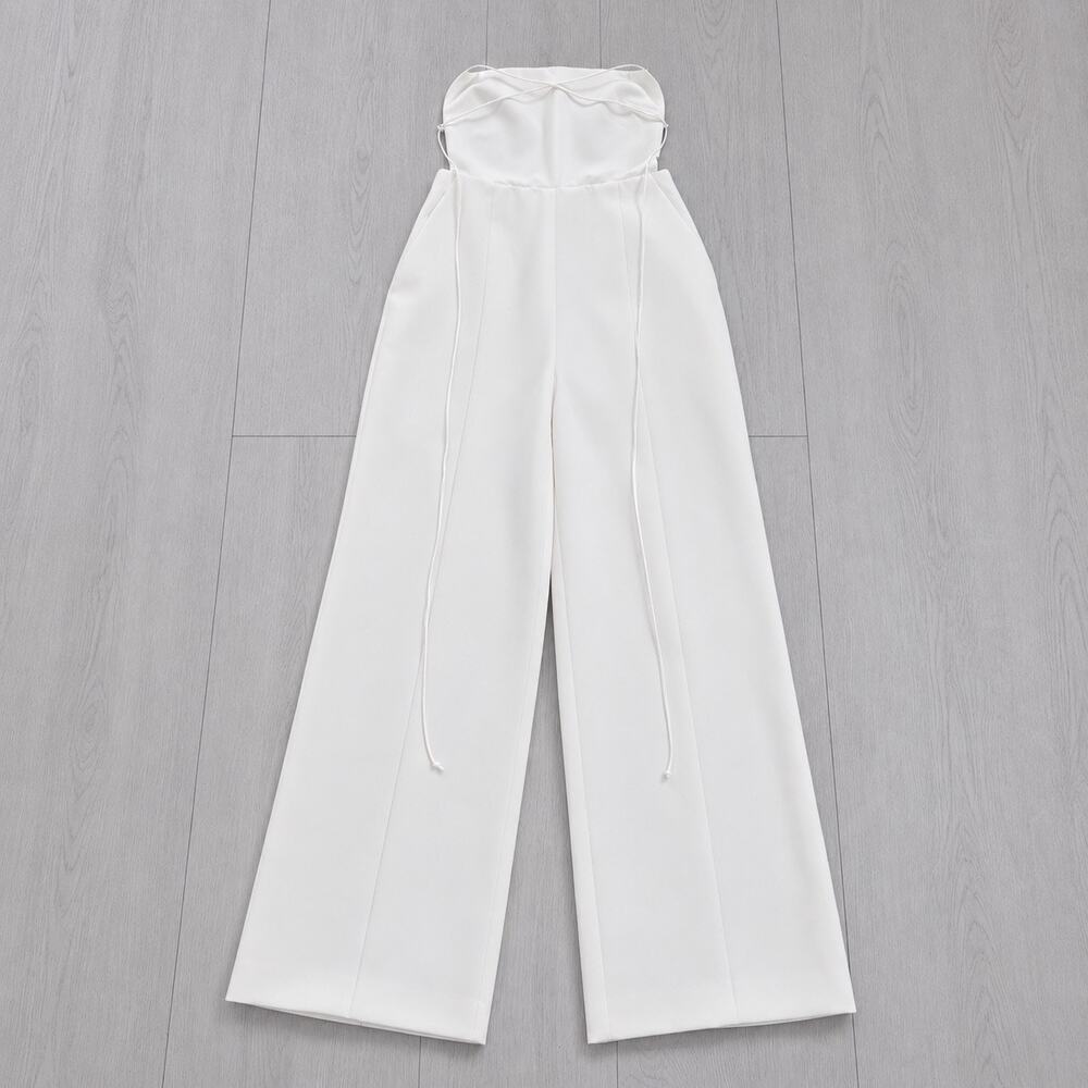 NWT Revolve NBD Prosecco Jumpsuit Wide Leg Back Lace Up Ivory SM Bridal Wedding - Picture 7 of 9